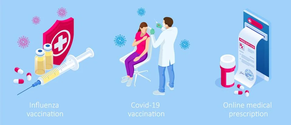 Isometric Vaccination and Immunization, Time to vaccinate, Online medical advise Stock Illustration