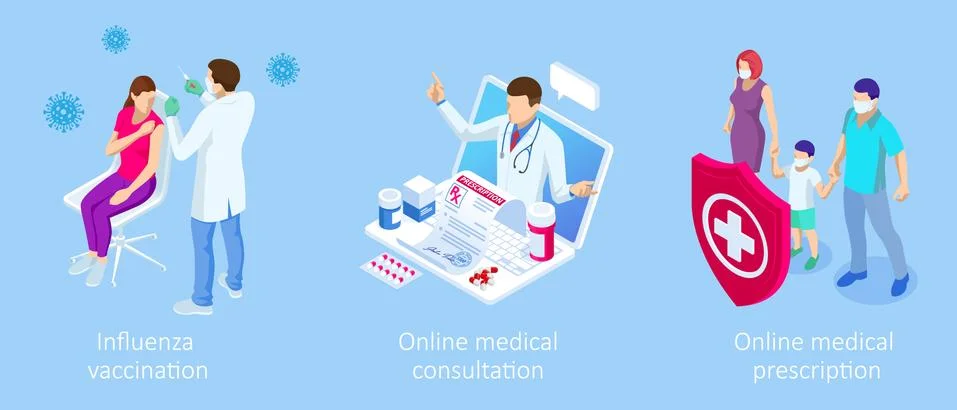 Isometric Vaccination and Immunization, Time to vaccinate, Online medical advise Stock Illustration