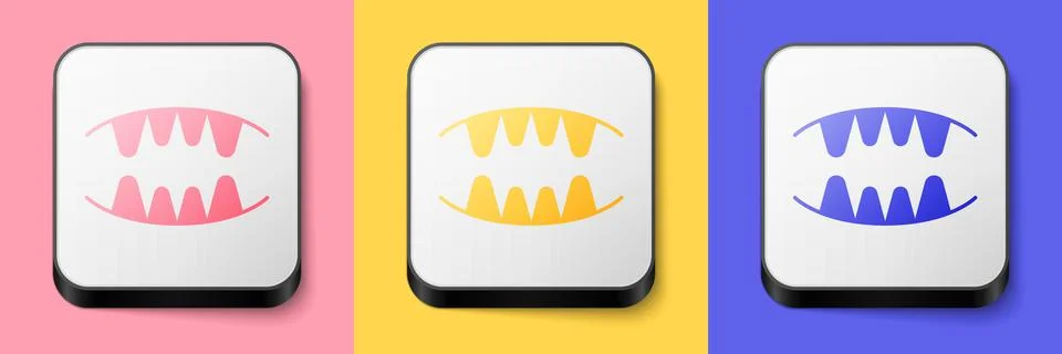 Isometric Vampire teeth icon isolated on pink, yellow and blue background. Happy 스톡 일러스트