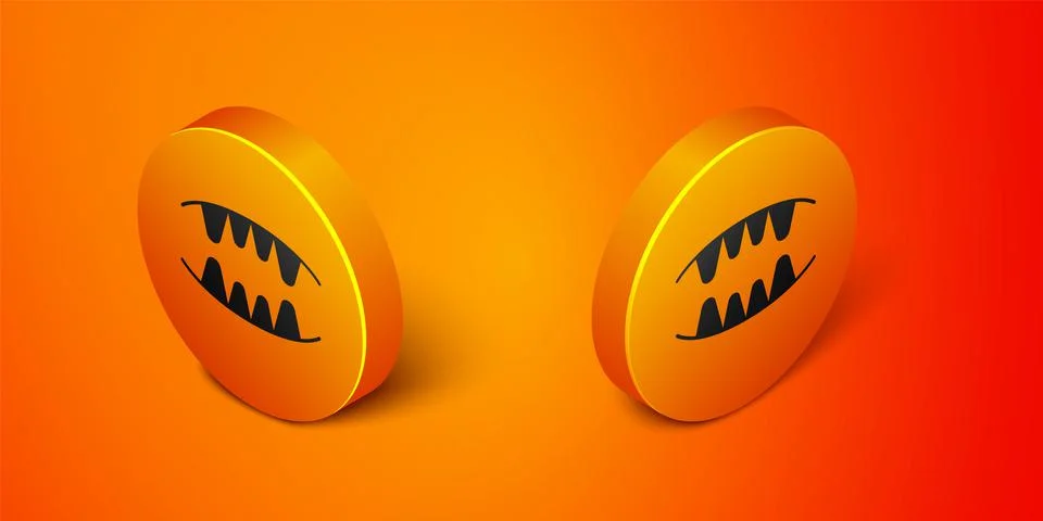 Isometric Vampire teeth icon isolated on orange background. Happy Halloween p Illustrazione stock