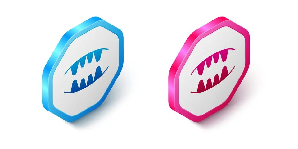 Isometric Vampire teeth icon isolated on white background. Happy Halloween party Illustrazione stock
