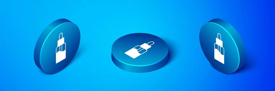 Isometric Vape liquid bottle for electronic cigarettes icon isolated on blu.. Stock Illustration