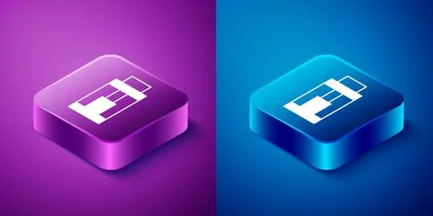 Isometric Vape mod device icon isolated on blue and purple background. Vape Stock Illustration