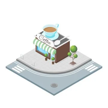 Isometric vector 3d illustration of cafe. Stock Illustration