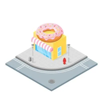 Isometric vector 3d illustration of donut shop. Stock Illustration