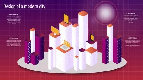 Isometric vector 3d illustration of a modern city design. EPS 10. Stock Illustration
