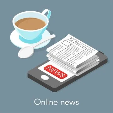 Isometric vector 3d illustration of online news. Stock Illustration