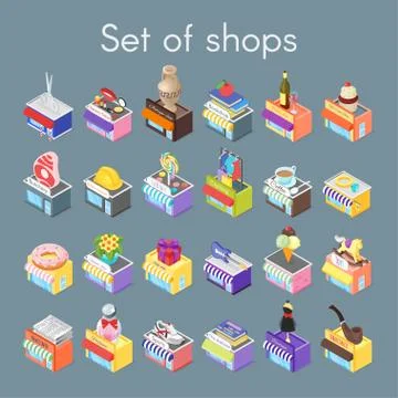 Isometric vector 3d illustration of shops. Illustrazione stock