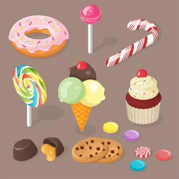 Isometric vector 3d illustration of sweets. Stock Illustration
