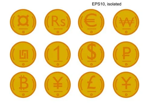 Isometric vector coin set of world currencies. Isometric icons Illustrazione stock