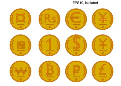 Isometric vector coin set of world currencies. Isometric icons. Illustrazione stock