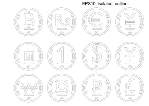 Isometric vector coin set of world currencies. Isometric icons. Stock Illustration