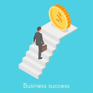 Isometric vector concept of businessman climbing the career ladder. Stock Illustration