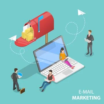 Isometric vector concept of e-mail marketing, product promoting Stock Illustration