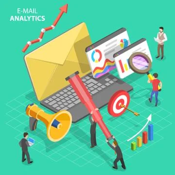 Isometric vector concept of email analytics, digital marketing analysis. Stock Illustration