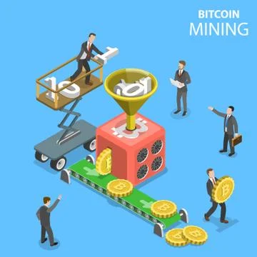 Isometric vector concept illustration of cryptocurrency mining. Stock Illustration