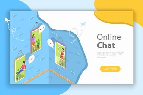 Isometric vector concept landing page header for social media network, chatting. Stock Illustration