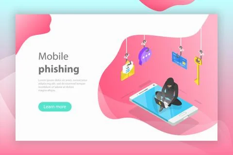 Isometric vector concept of phishing, computer virus, hacking, cyber attack. Stock Illustration