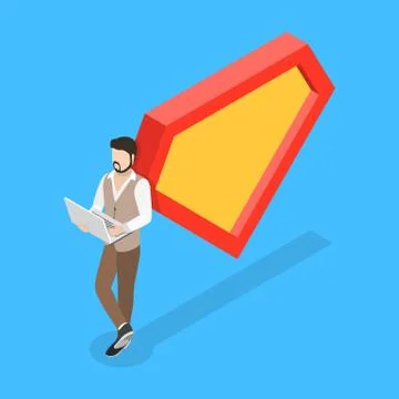 Isometric vector concept of superhero, leader, confident businessman. Stock Illustration