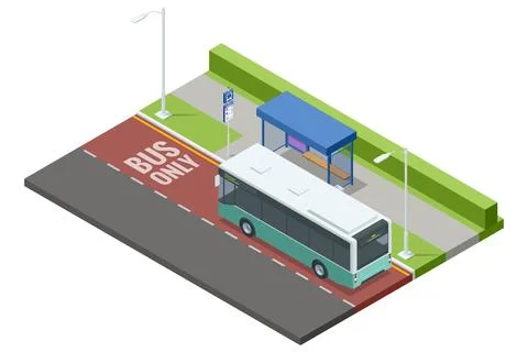 Isometric vector design of a public bus stop with a bench, map, sign, and イラスト素材