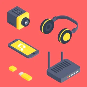 Isometric vector gadget computer devices icons wireless technologies mobile Illustrazione stock