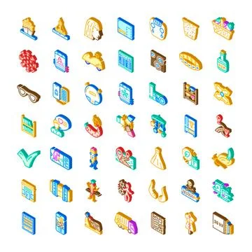 Isometric vector icon collection depicting diverse concepts Stock Illustration