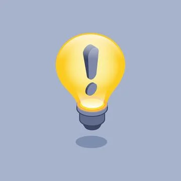 Isometric vector icon on gray background, burning light bulb with exclamation イラスト素材