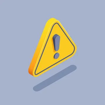 Isometric vector icon on gray background, exclamation mark in triangle Stock Illustration