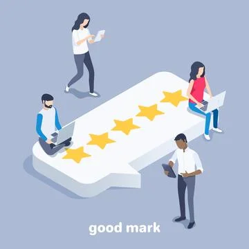 Isometric vector icon on a gray background, highest rating five stars on mess Stock Illustration