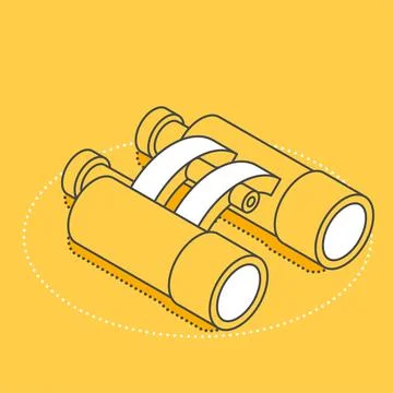 Isometric vector icon on a yellow background, binoculars icon, research and s Stock Illustration