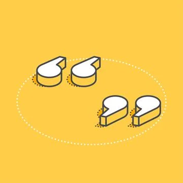 Isometric vector icon on a yellow background, the icon in the form of quotes Stock Illustration