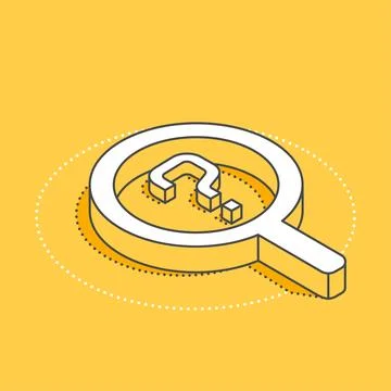Isometric vector icon on a yellow background, a magnifier and question mark,  Stock Illustration