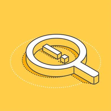 Isometric vector icon on a yellow background, big magnifier and  exclamation  Stock Illustration