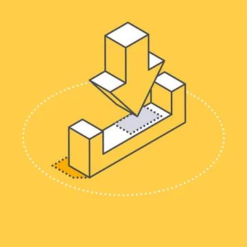 Isometric vector icon on a yellow background, download signe, download from i Stock Illustration