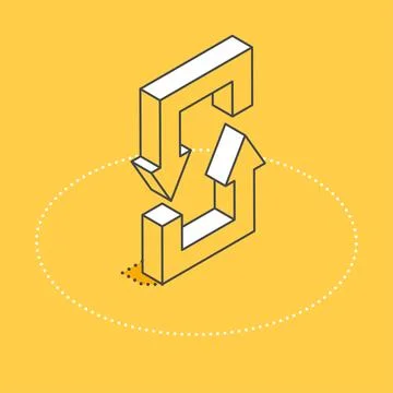 Isometric vector icon on a yellow background, arrows turning one on one in a  Stock Illustration