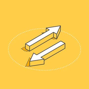 Isometric vector icon on a yellow background, arrows pointing in different di Stock Illustration