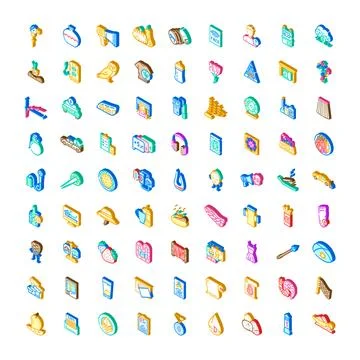 Isometric vector icons collection representing various objects and concepts 스톡 일러스트
