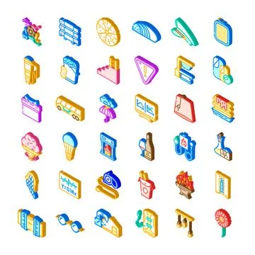 Isometric vector icons illustrating various diagram objects collection Illustrazione stock