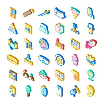 Isometric vector icons illustrating various daily life objects Ilustração Stock