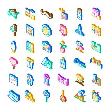 Isometric vector icons illustrating various daily life objects Stock Illustration