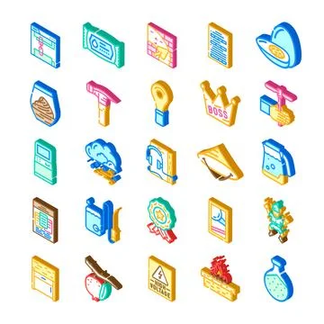 Isometric vector icons illustrating various web and construction concepts Stock Illustration
