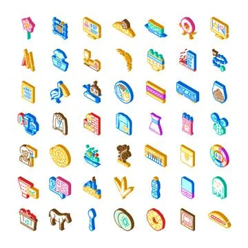 Isometric vector icons illustrating various objects and concepts Stock Illustration