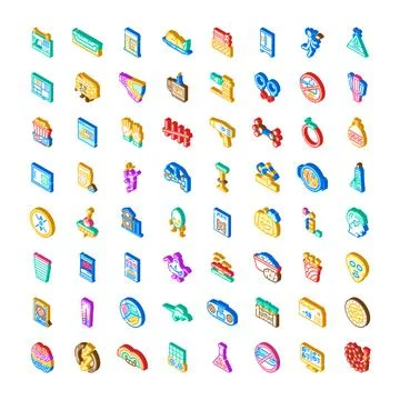 Isometric vector icons miscellaneous objects collection set Stock Illustration