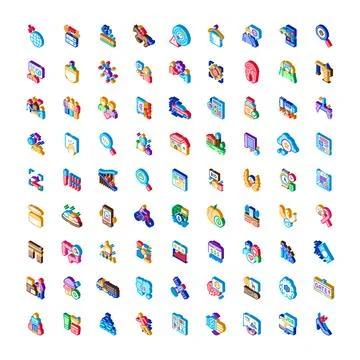 Isometric vector icons representing business and technology concepts Stock Illustration