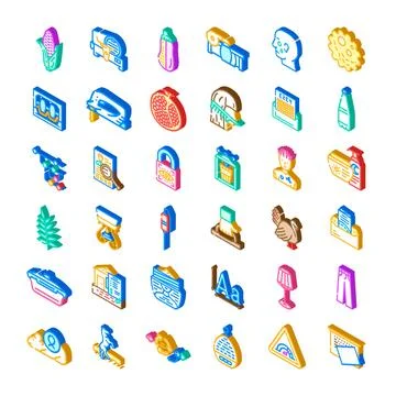 Isometric vector icons representing diverse objects collection Stock Illustration