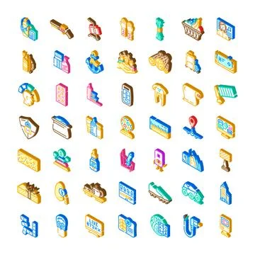 Isometric vector icons representing various everyday objects and concepts 스톡 일러스트