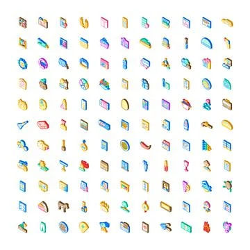 Isometric vector icons set business and everyday objects Stock Illustration