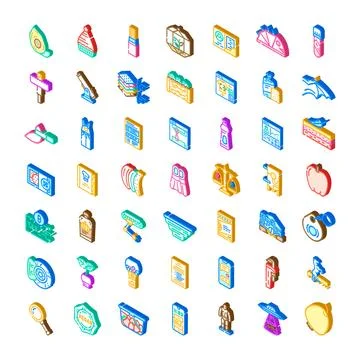 Isometric vector icons set collection of various objects Stockillustratie