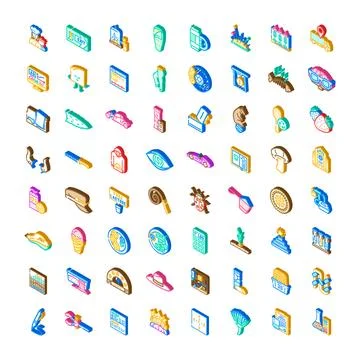 Isometric vector icons set collection of various objects Stock Illustration