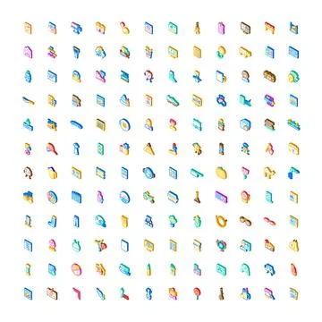 Isometric vector icons set diverse objects collection Stock Illustration